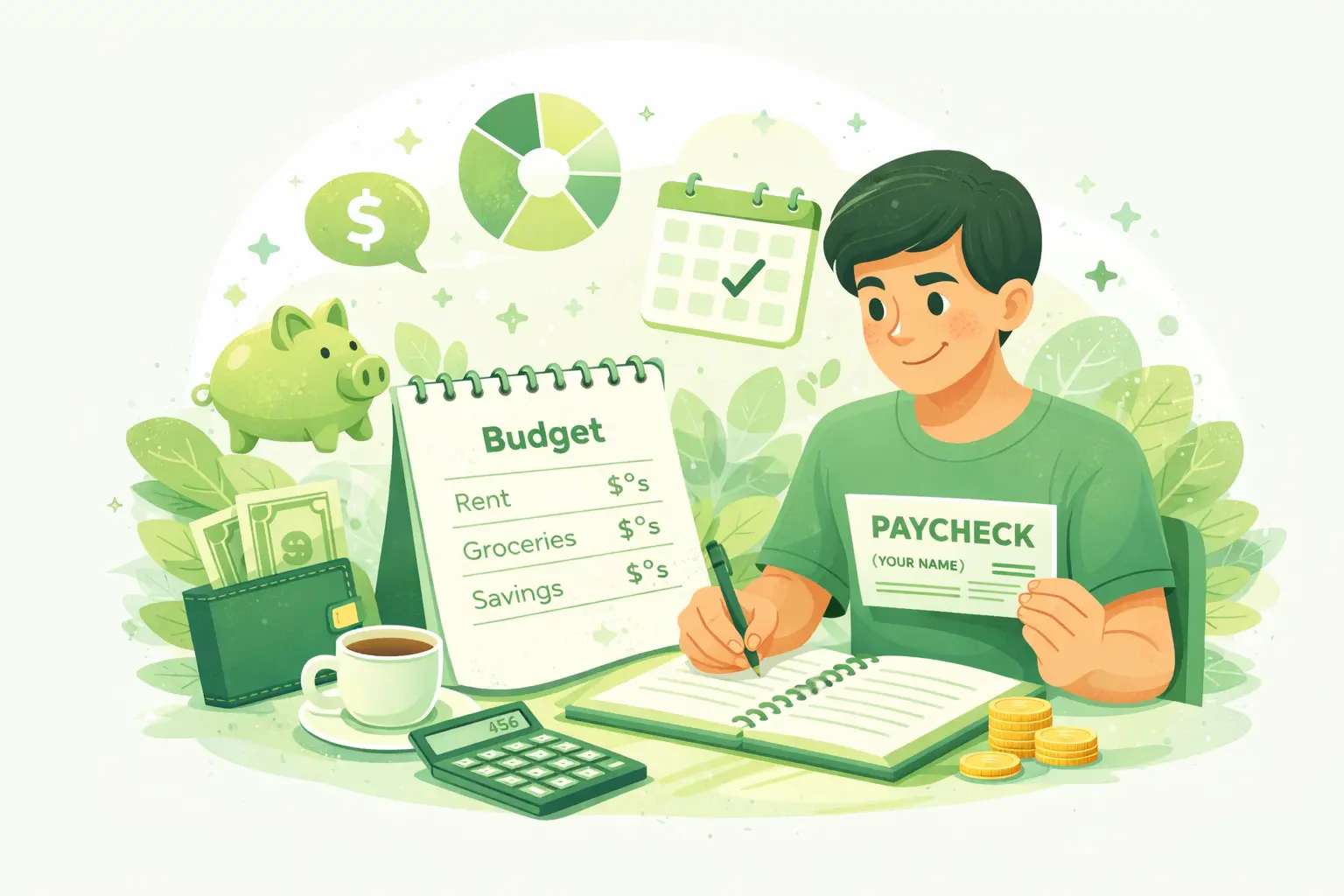 Preview graphic for A Simple Monthly Budget for Your First Paycheck